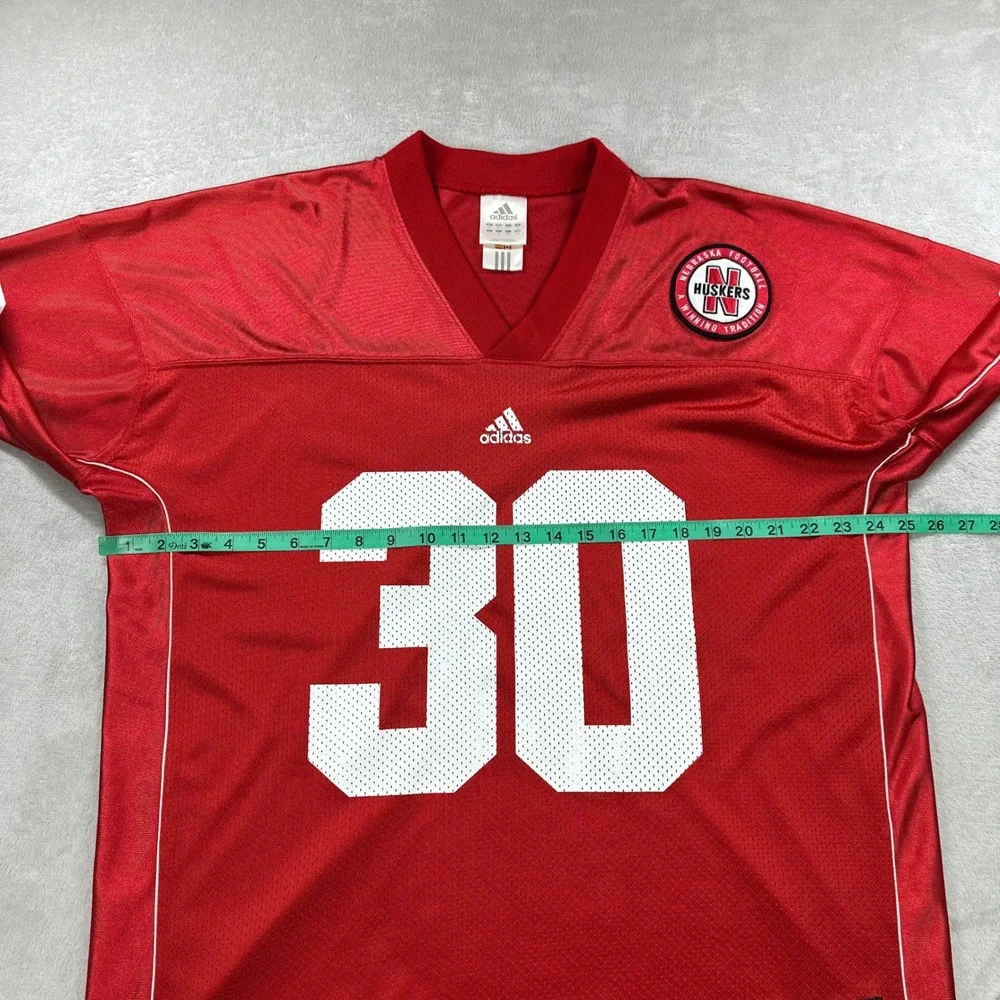 Vintage Nebraska Huskers Jersey Mens Large Red #30 NCAA Football Adidas 00s Y2K